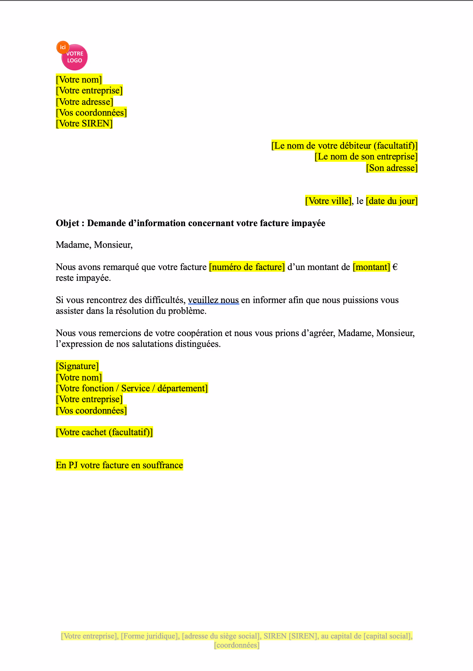 modèle de Lettre de relance avec incitation