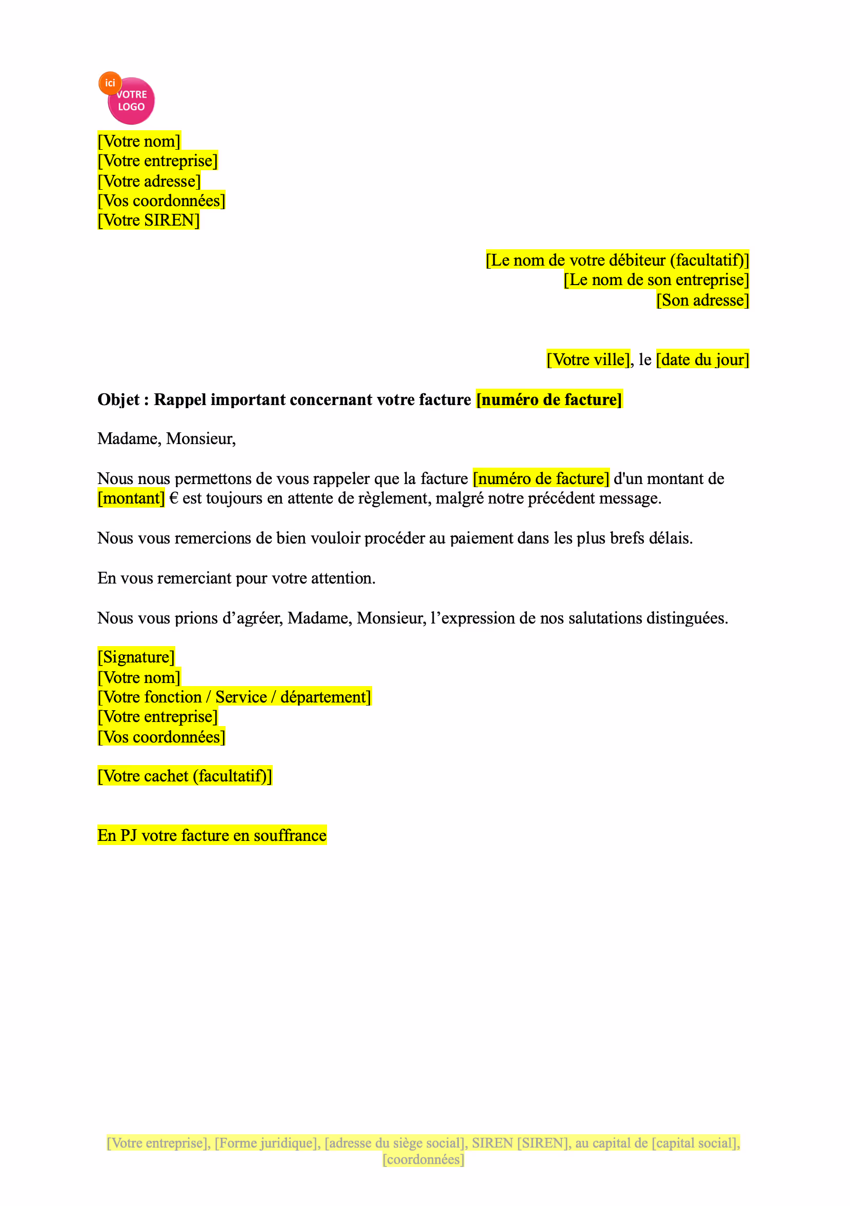 modèle de deuxième rappel formel