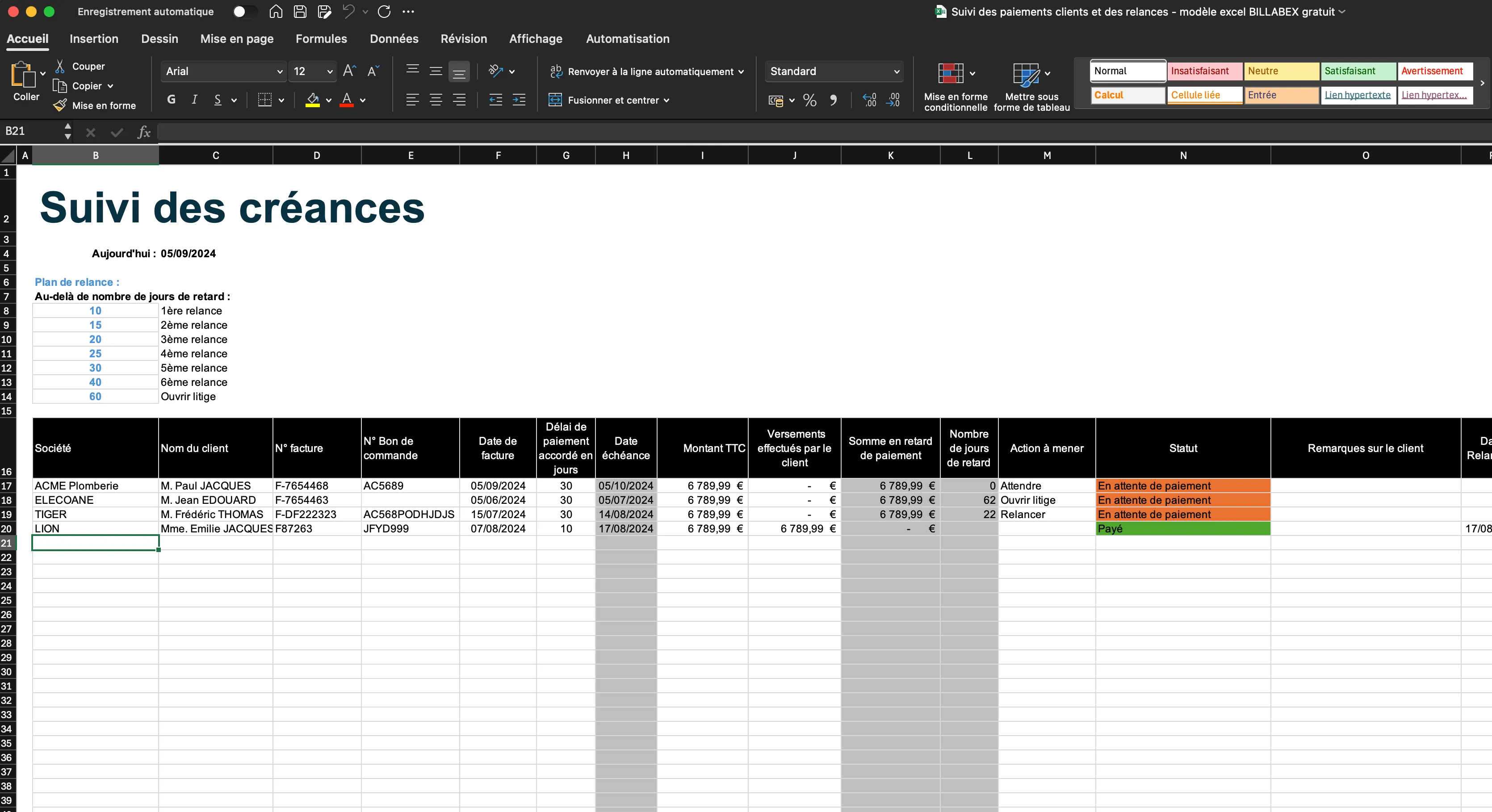 Suivi des paiements clients avec Excel : téléchargez notre modèle gratuit